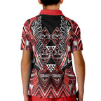 Aotearoa Ngapuhi Kid Polo Shirt Maori Red Tribal Paua Shell Pattern