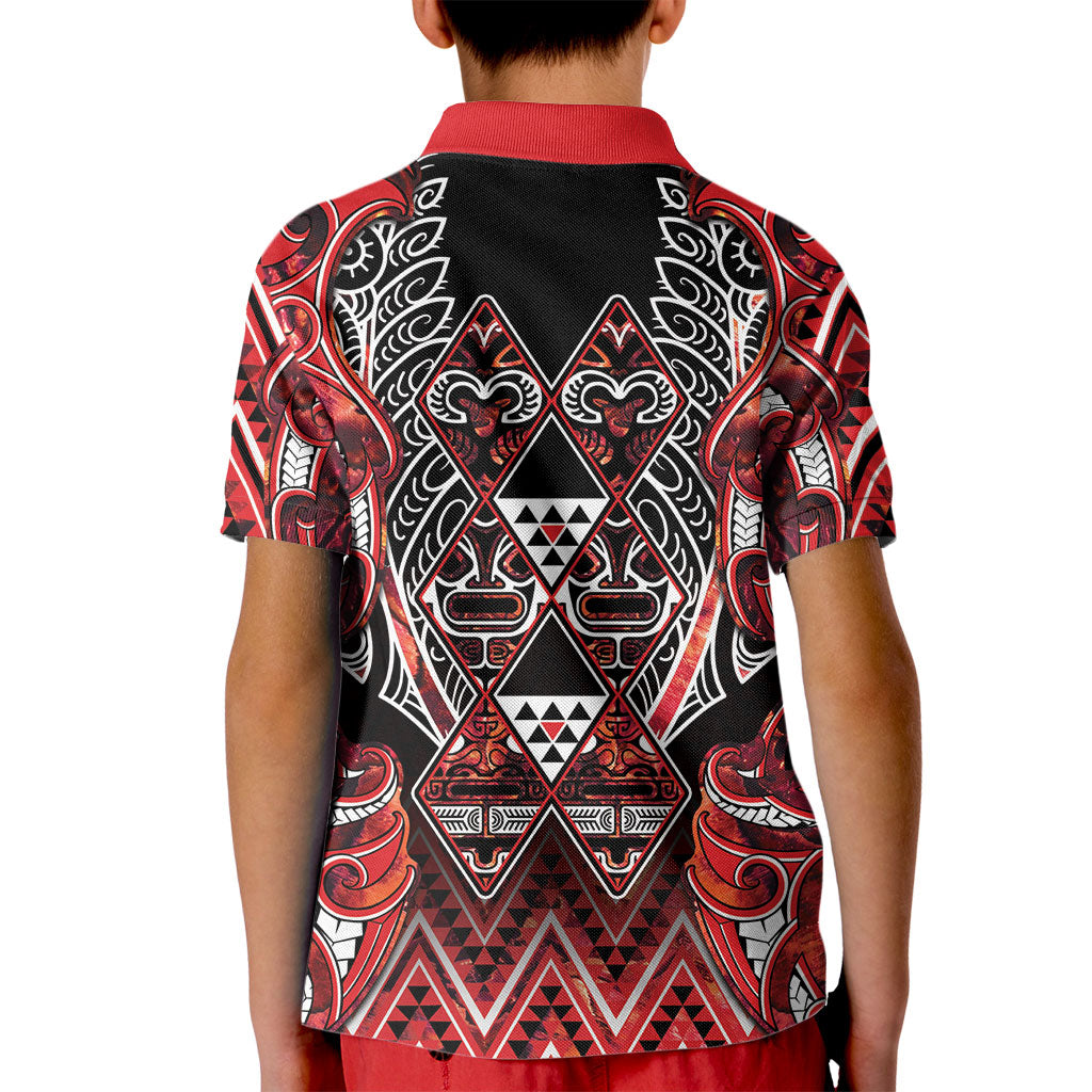 Aotearoa Ngapuhi Kid Polo Shirt Maori Red Tribal Paua Shell Pattern