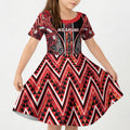 Aotearoa Ngapuhi Kid Short Sleeve Dress Maori Red Tribal Paua Shell Pattern