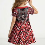 Aotearoa Ngapuhi Kid Short Sleeve Dress Maori Red Tribal Paua Shell Pattern