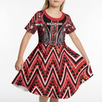 Aotearoa Ngapuhi Kid Short Sleeve Dress Maori Red Tribal Paua Shell Pattern