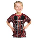Aotearoa Ngapuhi Kid T Shirt Maori Red Tribal Paua Shell Pattern