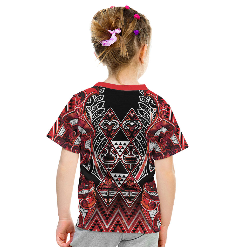 Aotearoa Ngapuhi Kid T Shirt Maori Red Tribal Paua Shell Pattern