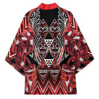 Aotearoa Ngapuhi Kimono Maori Red Tribal Paua Shell Pattern