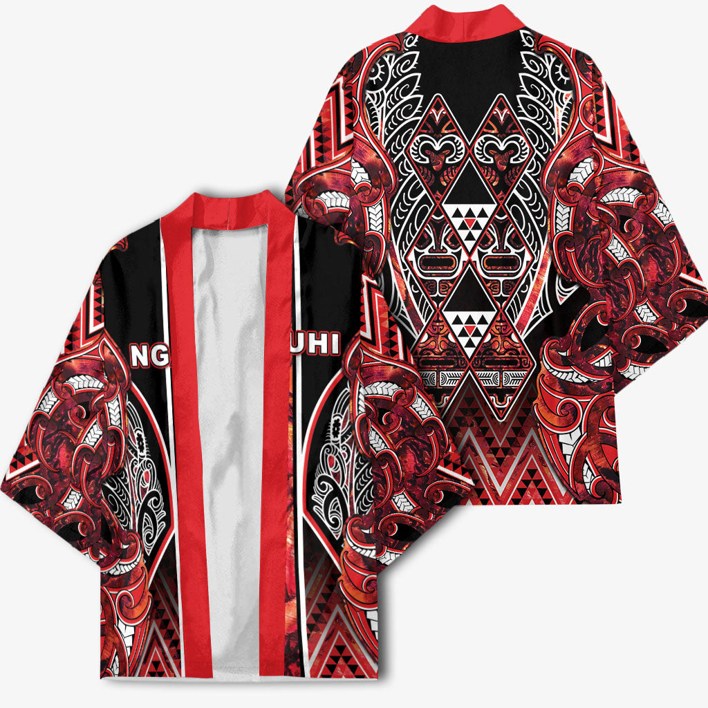 Aotearoa Ngapuhi Kimono Maori Red Tribal Paua Shell Pattern