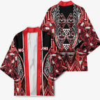 Aotearoa Ngapuhi Kimono Maori Red Tribal Paua Shell Pattern