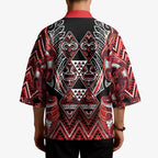 Aotearoa Ngapuhi Kimono Maori Red Tribal Paua Shell Pattern
