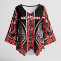 Aotearoa Ngapuhi Kimono Sleeve Blouse Maori Red Tribal Paua Shell Pattern