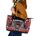 Aotearoa Ngapuhi Leather Tote Bag Maori Red Tribal Paua Shell Pattern