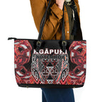 Aotearoa Ngapuhi Leather Tote Bag Maori Red Tribal Paua Shell Pattern