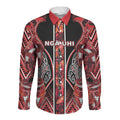 Aotearoa Ngapuhi Long Sleeve Button Shirt Maori Red Tribal Paua Shell Pattern