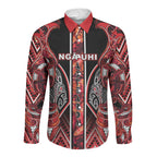 Aotearoa Ngapuhi Long Sleeve Button Shirt Maori Red Tribal Paua Shell Pattern