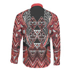 Aotearoa Ngapuhi Long Sleeve Button Shirt Maori Red Tribal Paua Shell Pattern