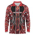 Aotearoa Ngapuhi Long Sleeve Polo Shirt Maori Red Tribal Paua Shell Pattern