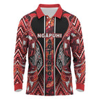 Aotearoa Ngapuhi Long Sleeve Polo Shirt Maori Red Tribal Paua Shell Pattern