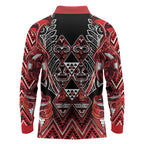 Aotearoa Ngapuhi Long Sleeve Polo Shirt Maori Red Tribal Paua Shell Pattern