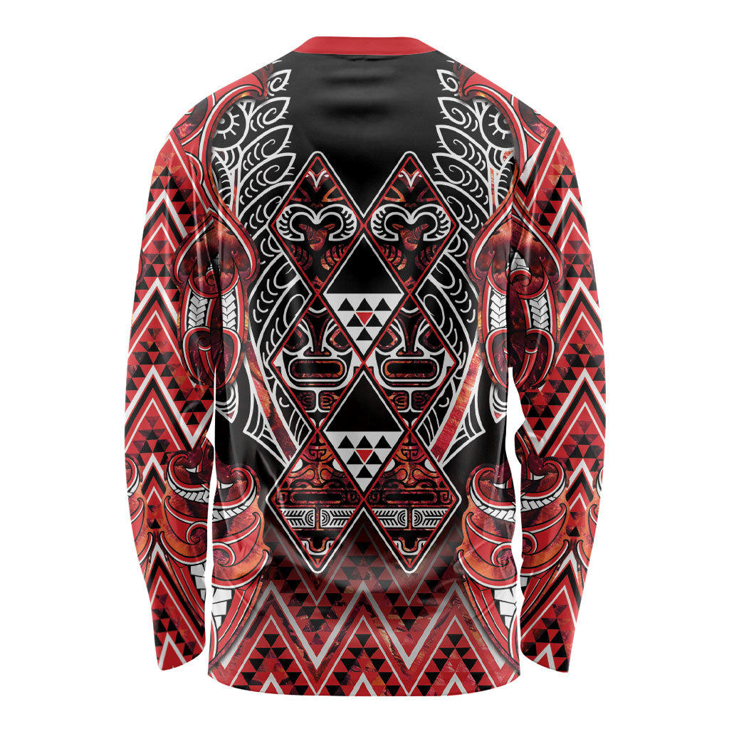 Aotearoa Ngapuhi Long Sleeve Shirt Maori Red Tribal Paua Shell Pattern