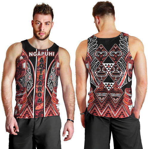 Aotearoa Ngapuhi Men Tank Top Maori Red Tribal Paua Shell Pattern