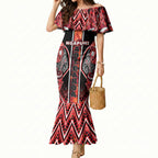 Aotearoa Ngapuhi Mermaid Dress Maori Red Tribal Paua Shell Pattern