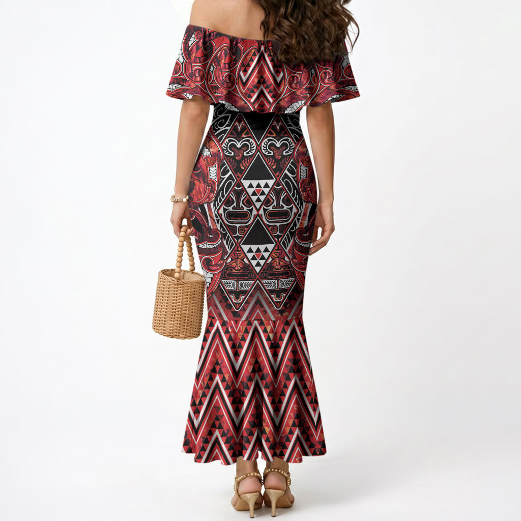Aotearoa Ngapuhi Mermaid Dress Maori Red Tribal Paua Shell Pattern