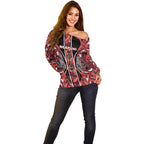 Aotearoa Ngapuhi Off Shoulder Sweater Maori Red Tribal Paua Shell Pattern