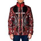 Aotearoa Ngapuhi Padded Jacket Maori Red Tribal Paua Shell Pattern