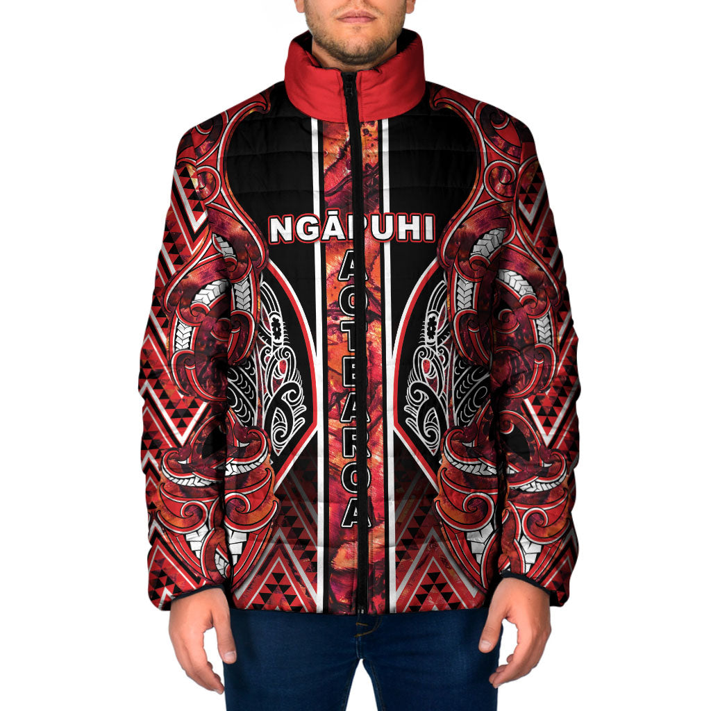 Aotearoa Ngapuhi Padded Jacket Maori Red Tribal Paua Shell Pattern