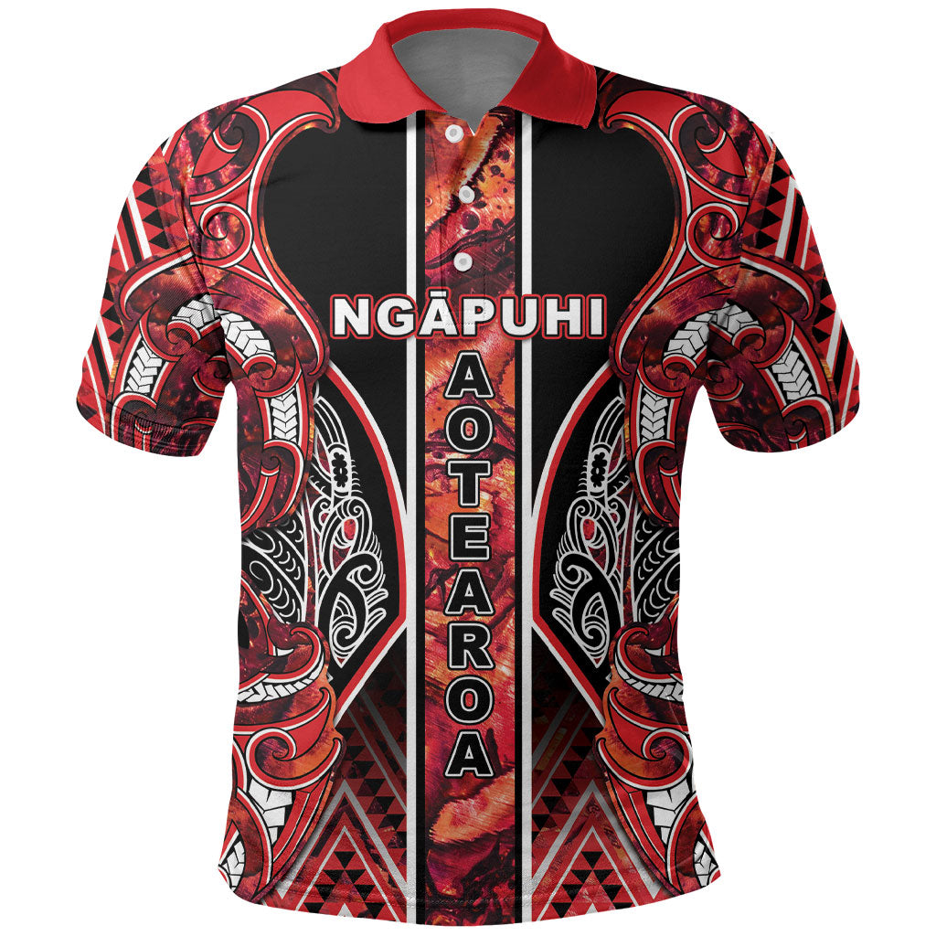 Aotearoa Ngapuhi Polo Shirt Maori Red Tribal Paua Shell Pattern