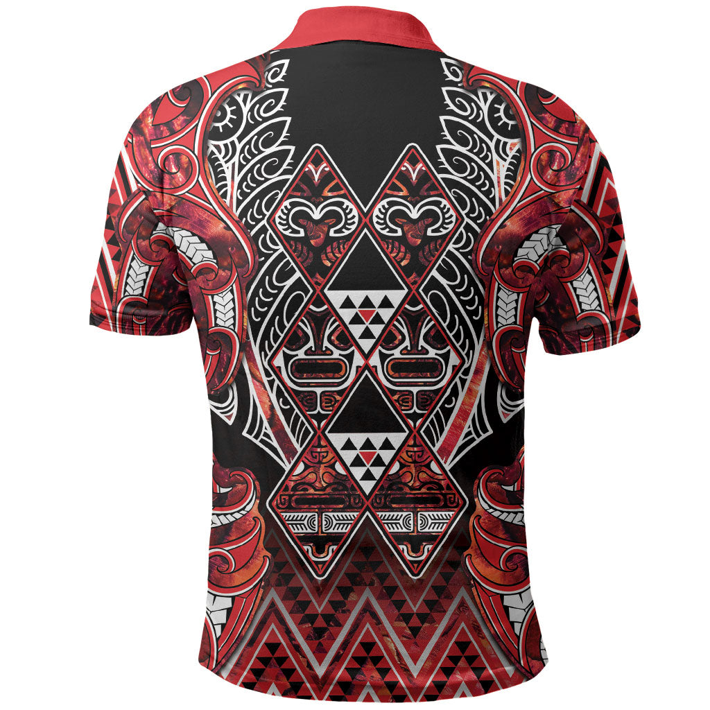 Aotearoa Ngapuhi Polo Shirt Maori Red Tribal Paua Shell Pattern
