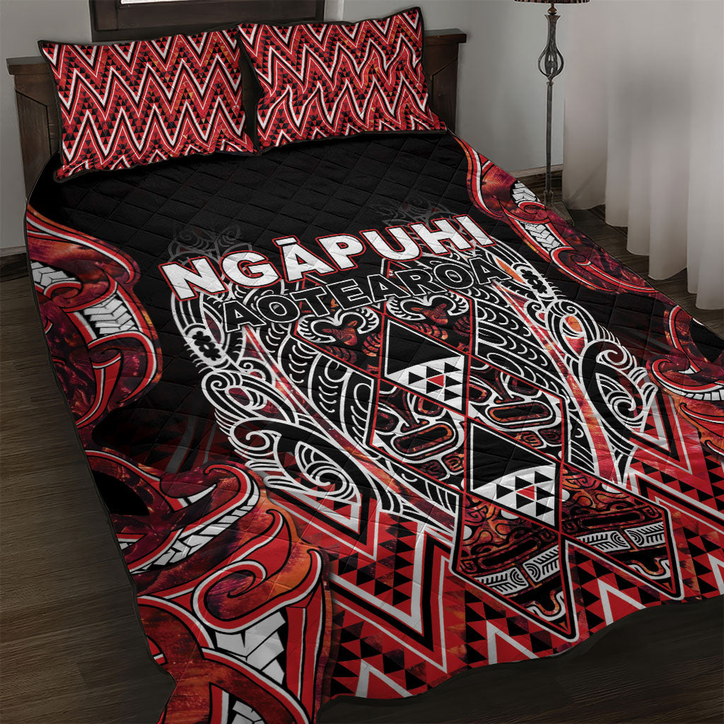 Aotearoa Ngapuhi Quilt Bed Set Maori Red Tribal Paua Shell Pattern