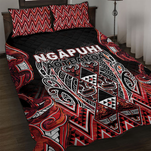 Aotearoa Ngapuhi Quilt Bed Set Maori Red Tribal Paua Shell Pattern