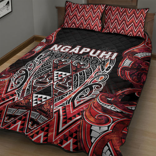Aotearoa Ngapuhi Quilt Bed Set Maori Red Tribal Paua Shell Pattern