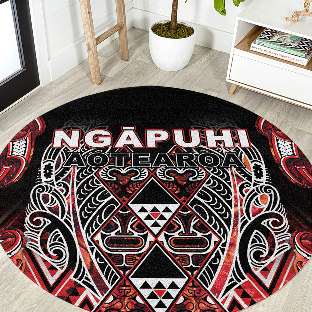 Aotearoa Ngapuhi Round Carpet Maori Red Tribal Paua Shell Pattern