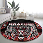 Aotearoa Ngapuhi Round Carpet Maori Red Tribal Paua Shell Pattern