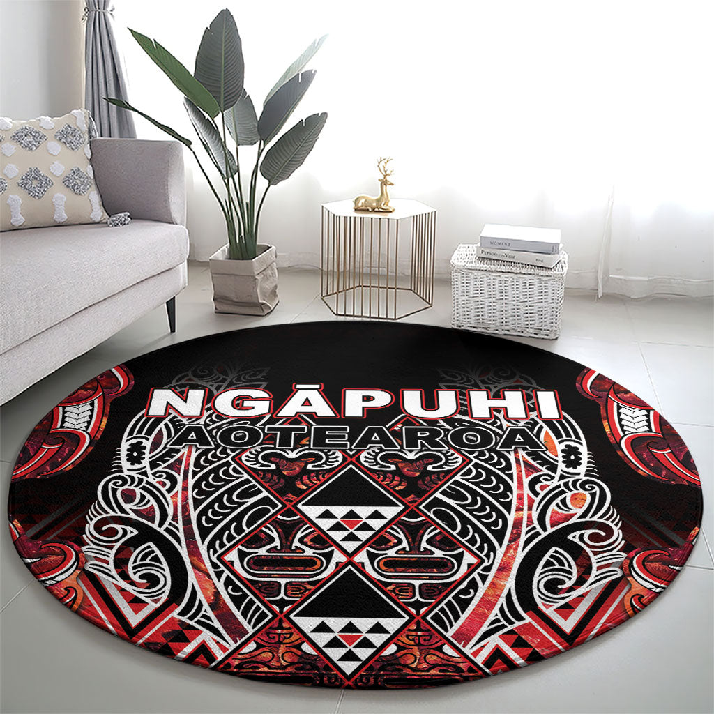 Aotearoa Ngapuhi Round Carpet Maori Red Tribal Paua Shell Pattern