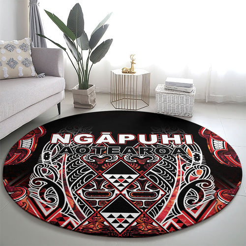 Aotearoa Ngapuhi Round Carpet Maori Red Tribal Paua Shell Pattern
