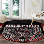 Aotearoa Ngapuhi Round Carpet Maori Red Tribal Paua Shell Pattern