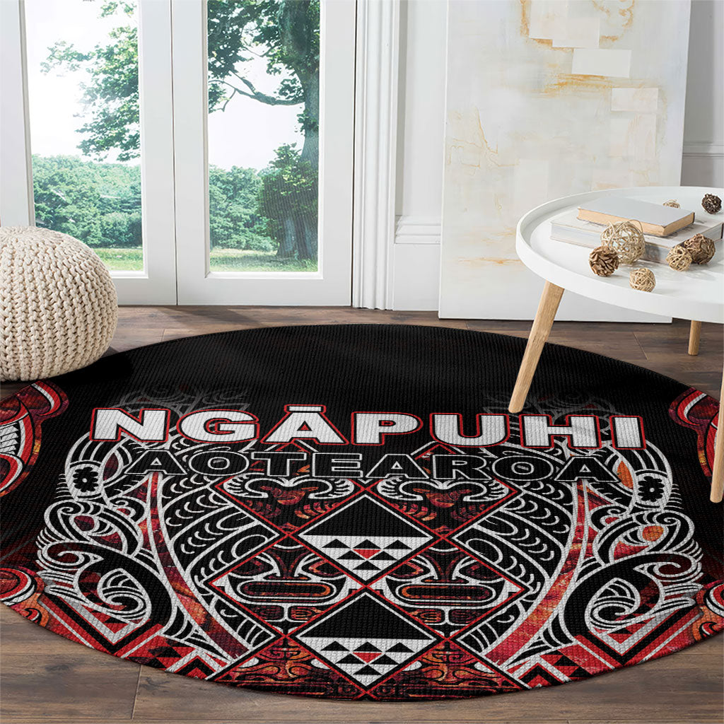 Aotearoa Ngapuhi Round Carpet Maori Red Tribal Paua Shell Pattern