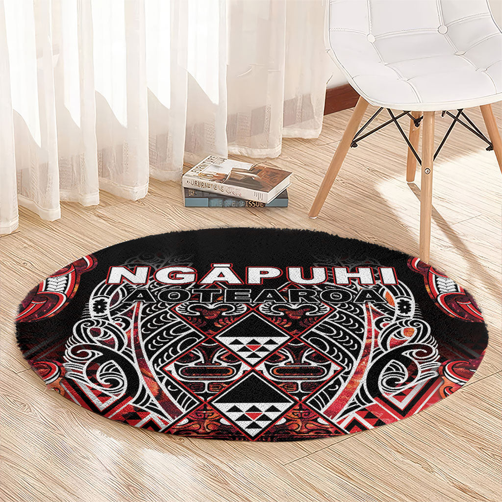 Aotearoa Ngapuhi Round Carpet Maori Red Tribal Paua Shell Pattern
