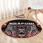 Aotearoa Ngapuhi Round Carpet Maori Red Tribal Paua Shell Pattern