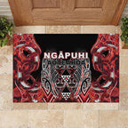 Aotearoa Ngapuhi Rubber Doormat Maori Red Tribal Paua Shell Pattern