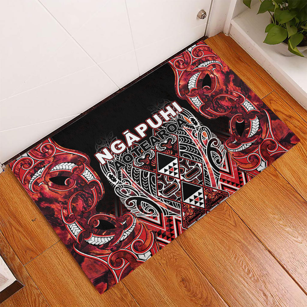 Aotearoa Ngapuhi Rubber Doormat Maori Red Tribal Paua Shell Pattern