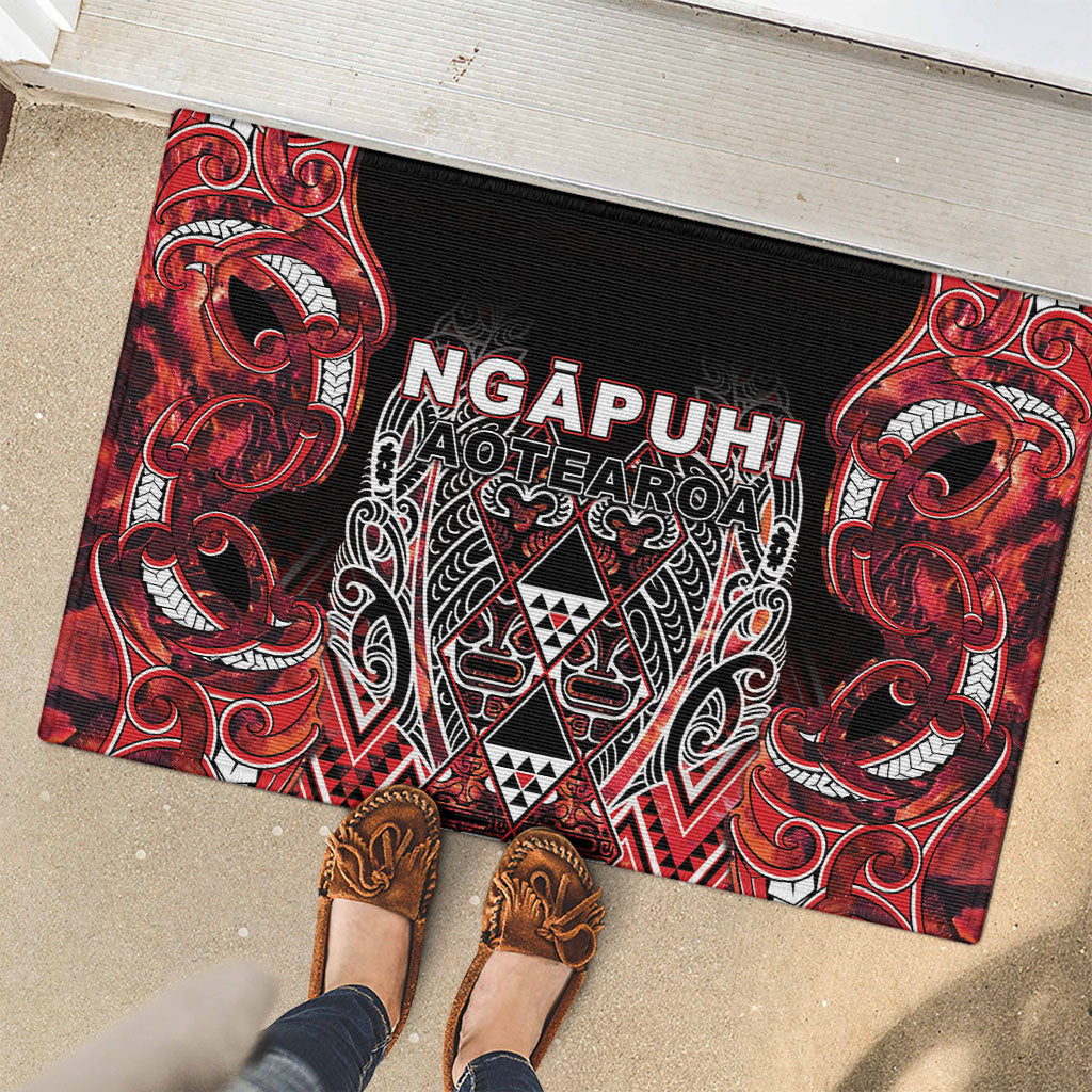 Aotearoa Ngapuhi Rubber Doormat Maori Red Tribal Paua Shell Pattern