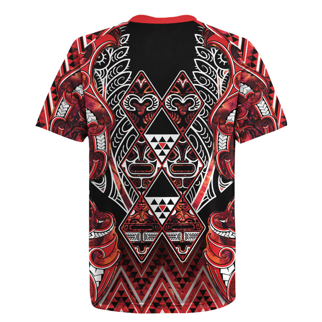 Aotearoa Ngapuhi Rugby Jersey Maori Red Tribal Paua Shell Pattern