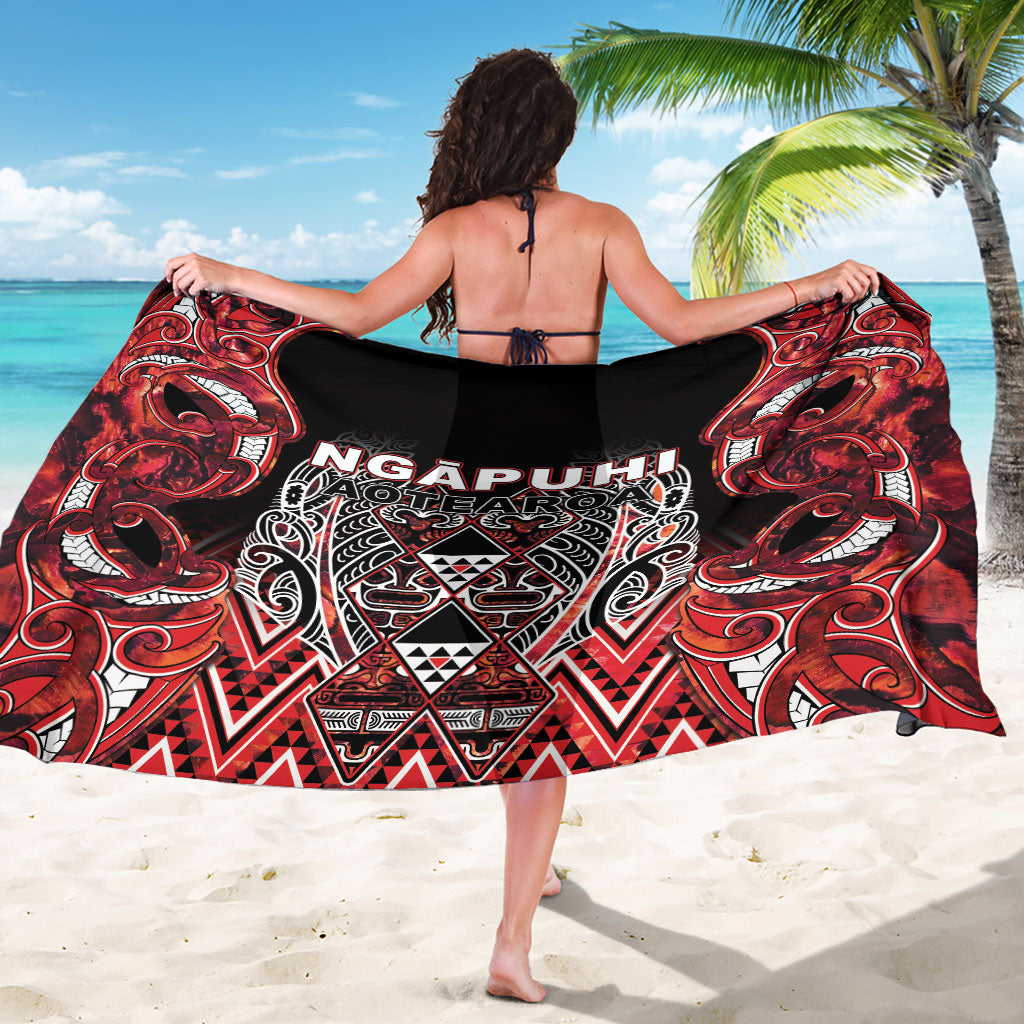 Aotearoa Ngapuhi Sarong Maori Red Tribal Paua Shell Pattern
