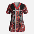 Aotearoa Ngapuhi Scrub Top Maori Red Tribal Paua Shell Pattern