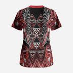 Aotearoa Ngapuhi Scrub Top Maori Red Tribal Paua Shell Pattern