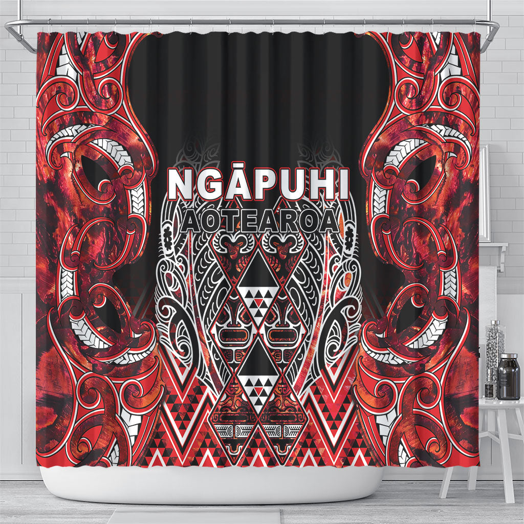 Aotearoa Ngapuhi Shower Curtain Maori Red Tribal Paua Shell Pattern