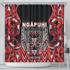 Aotearoa Ngapuhi Shower Curtain Maori Red Tribal Paua Shell Pattern