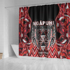 Aotearoa Ngapuhi Shower Curtain Maori Red Tribal Paua Shell Pattern